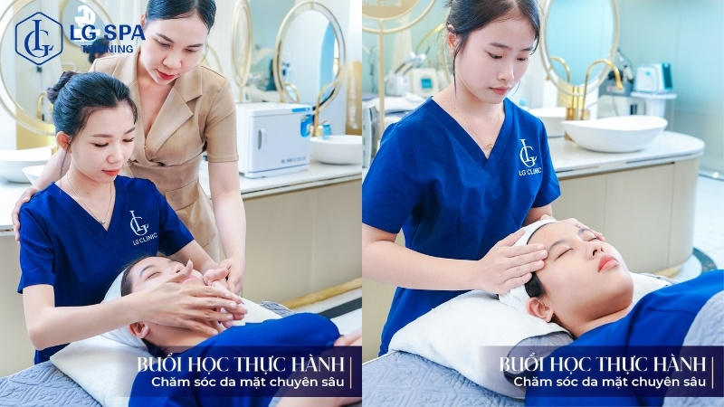 Buổi thực hành chăm sóc da mặt chuyên sâu tại LG Spa Training center