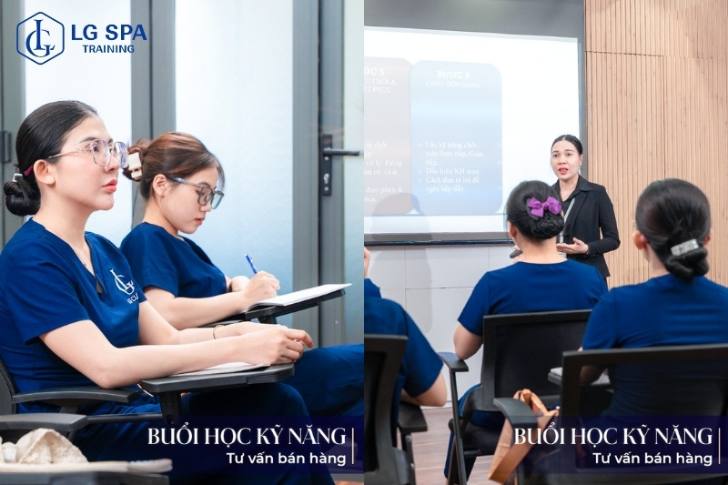 buổi học tư vấn bán hàng ở lg spa training center cho học viên