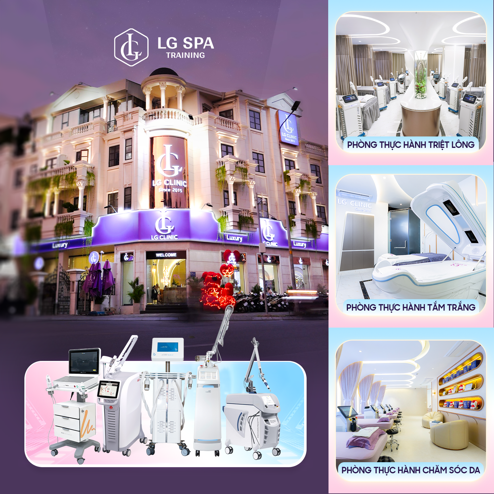 khóa học spa chuyên nghiệp với máy móc thiết bị hiện đại