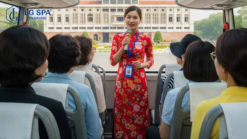 con gái học nghề hướng dẫn viên du lịch